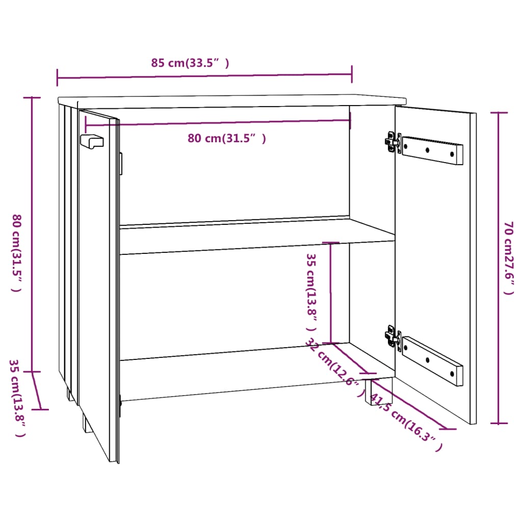 Buffet HAMAR Gris Foncé 85x35x80 cm Bois Massif Pin