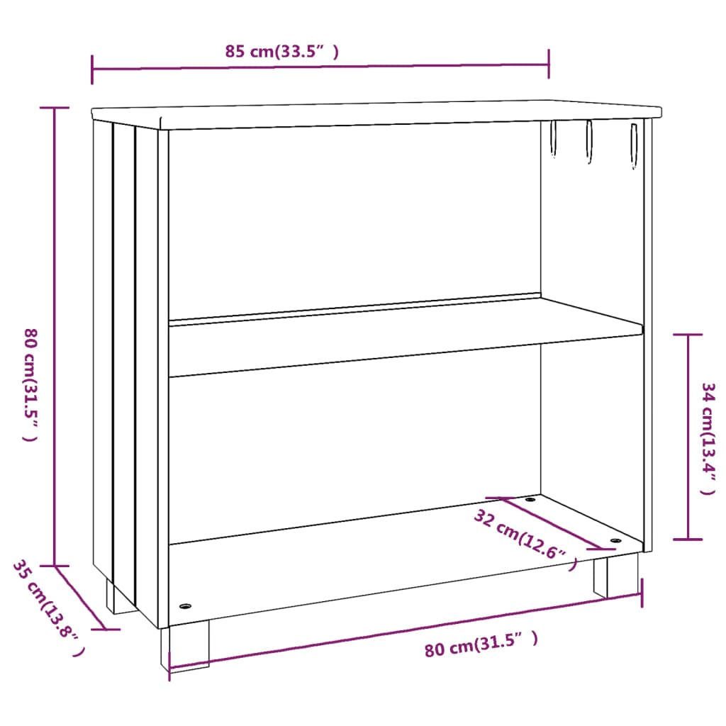 Buffet HAMAR Gris Foncé 85x35x80 cm Bois Massif Pin