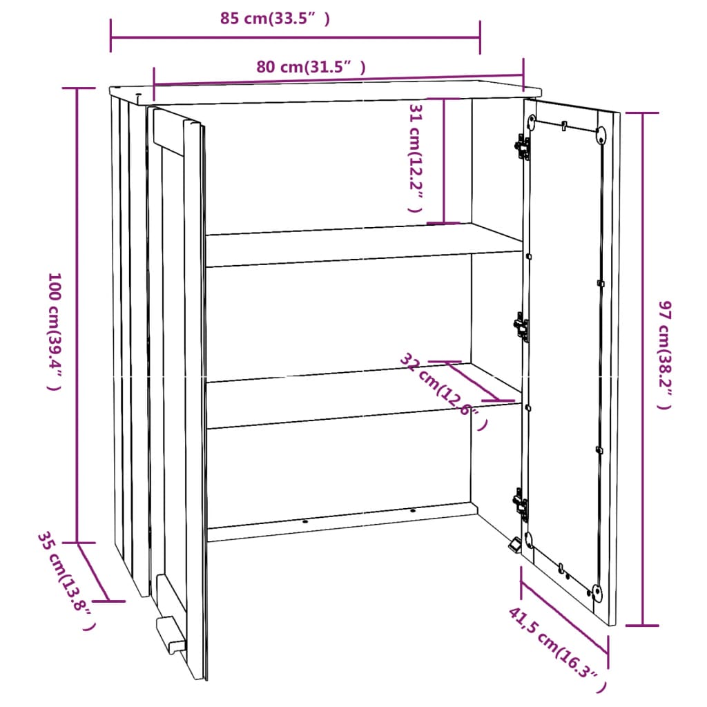 Plateau pour Buffet Haut HAMAR Blanc 85x35x100 cm Bois Massif Pin