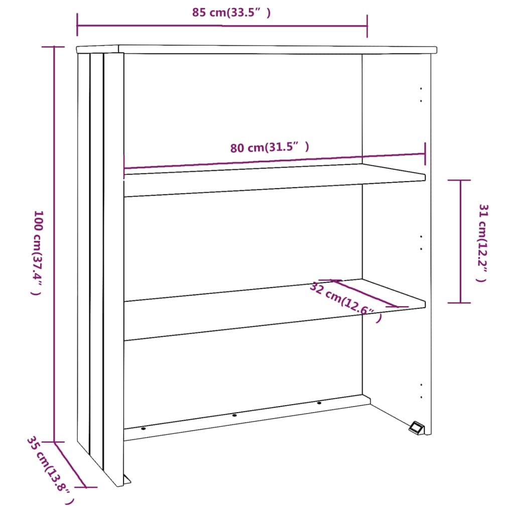 Plateau pour Buffet Haut HAMAR Marron Miel 85x35x100cm Bois Massif Pin