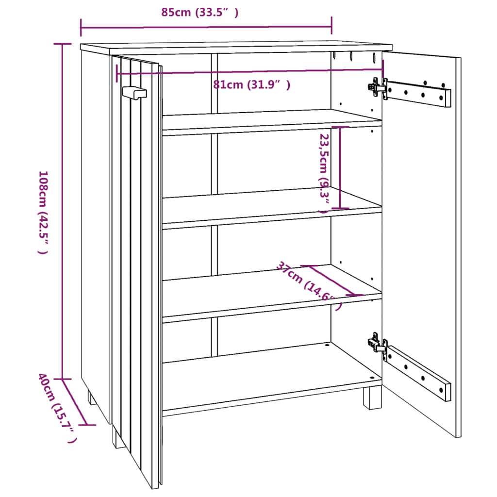 Schoenenkast HAMAR wit 85x40x108 cm massief grenenhout