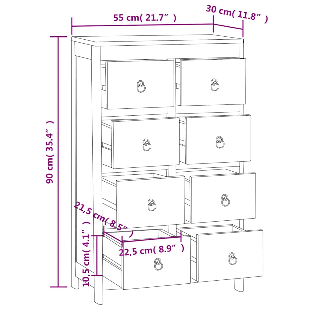 340740 vidaXL Chest of Drawers 55x30x90 cm Solid Wood Teak