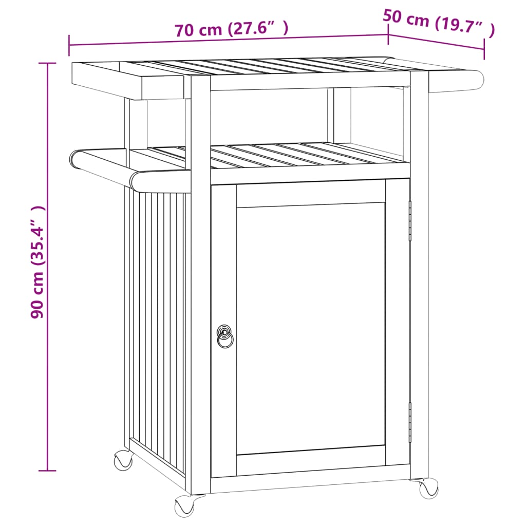 vidaXL Bar Cart 70x50x90 cm Solid Wood Teak