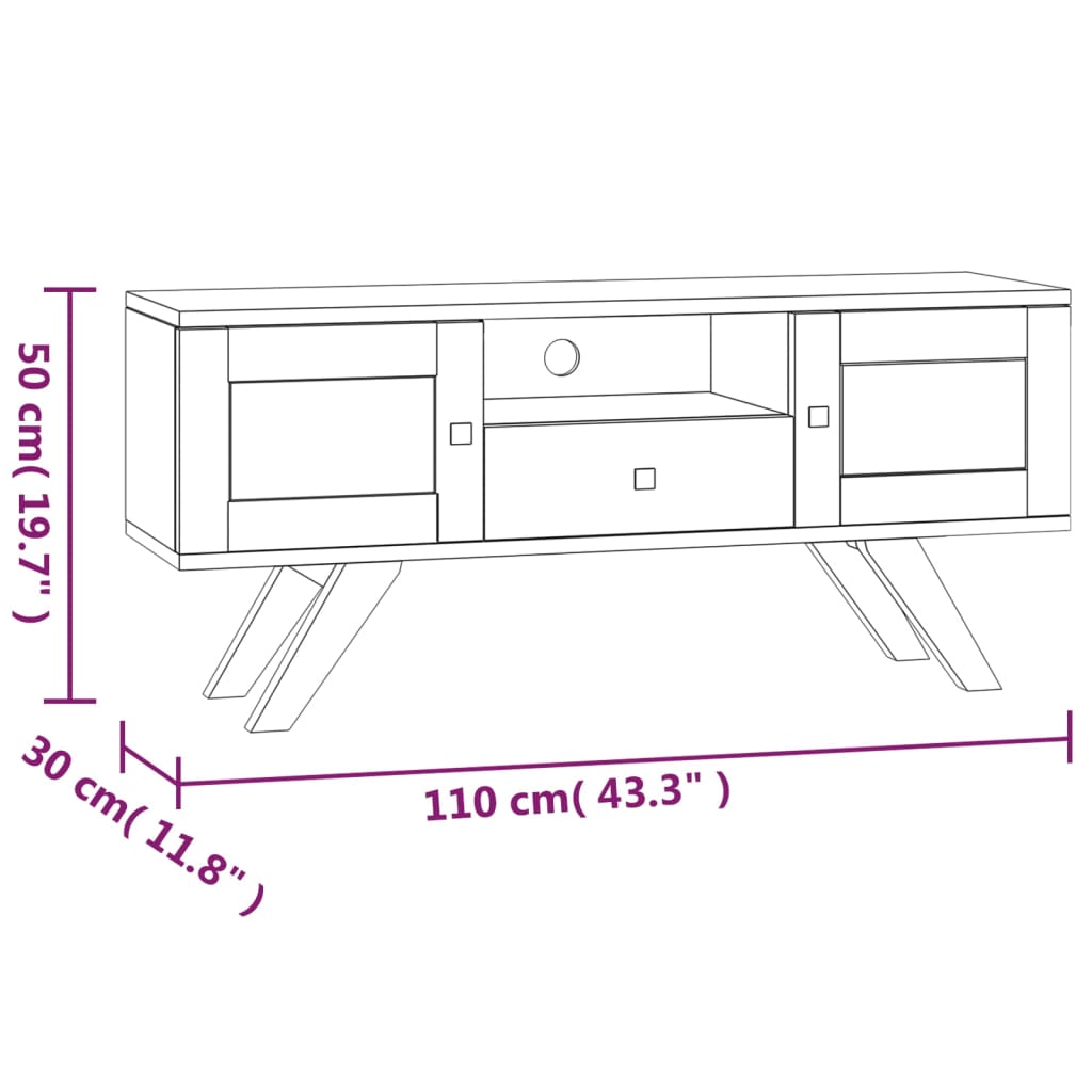 TV Cabinet 110x30x50 cm Solid Wood Teak