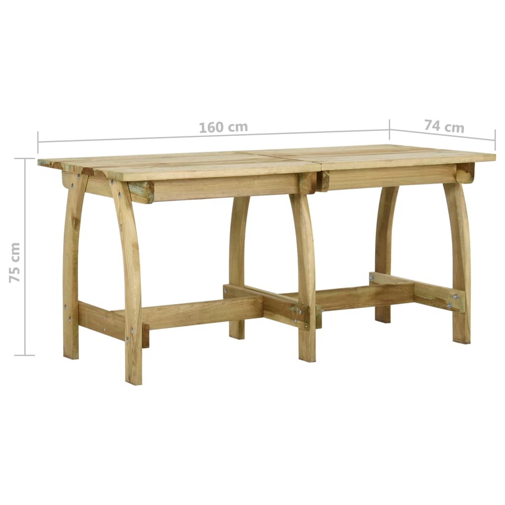 vidaXL Garden Table 160x74x75 cm Impregnated Pinewood