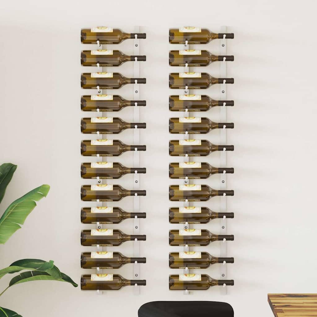 Wall Mounted Wine Rack for 12 Bottles 2 pcs White Iron