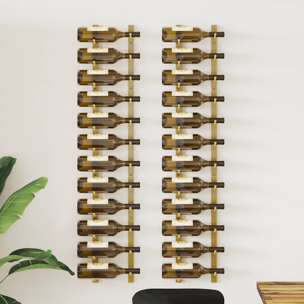 Wall Mounted Wine Rack for 12 Bottles 2 pcs Gold Iron