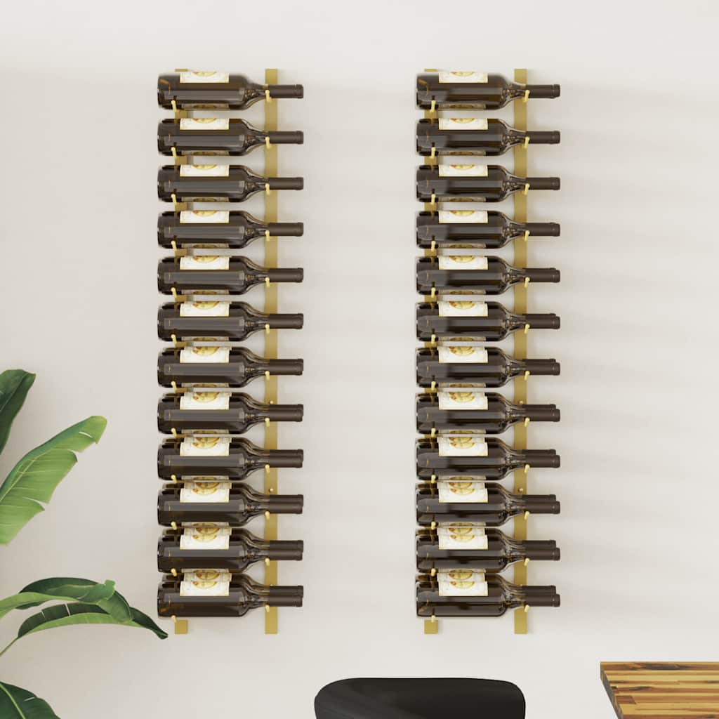 Wall Mounted Wine Rack for 24 Bottles 2 pcs Gold Iron