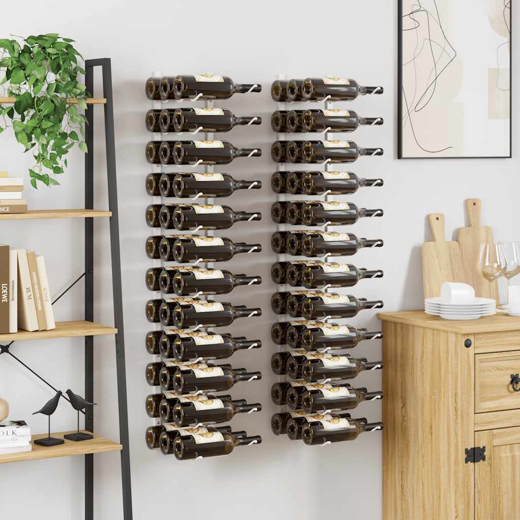 Wall Mounted Wine Rack for 36 Bottles 2 pcs White Iron