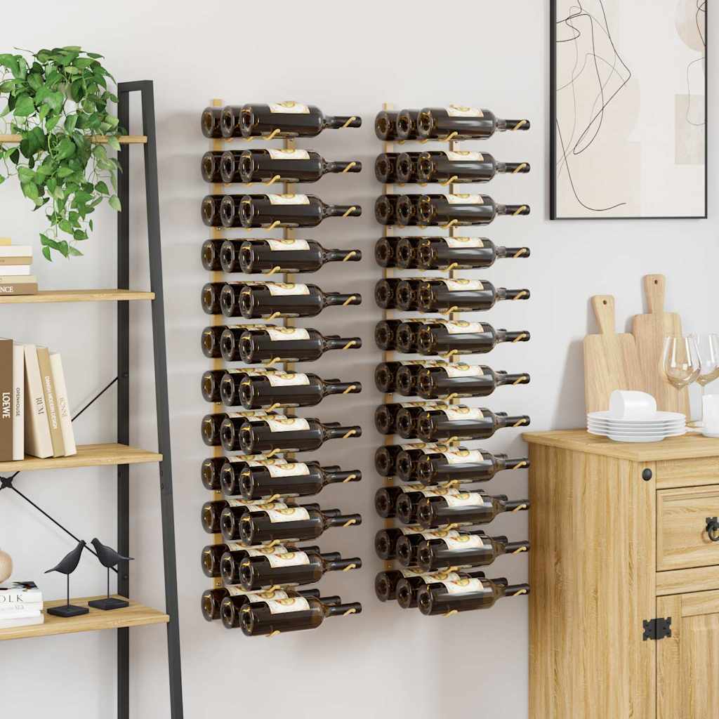 Wall Mounted Wine Rack for 36 Bottles 2 pcs Gold Iron