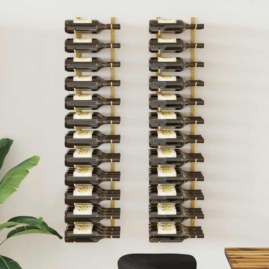 Wall Mounted Wine Rack for 36 Bottles 2 pcs Gold Iron