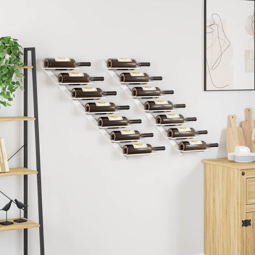 Wall-mounted Wine Rack for 7 Bottles 2 pcs White Metal