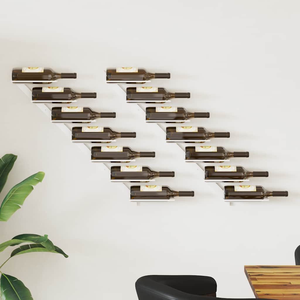 Wall-mounted Wine Rack for 7 Bottles 2 pcs White Metal