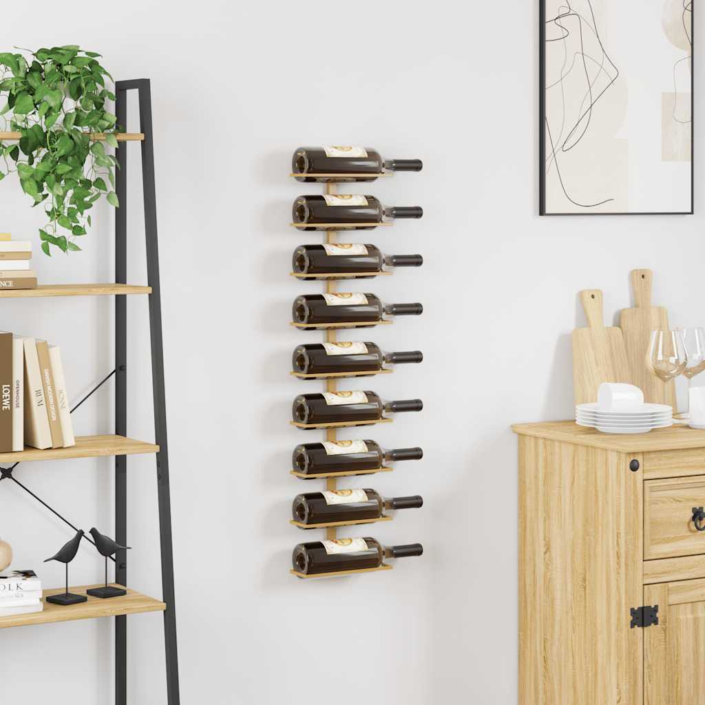 Wall-mounted Wine Rack for 9 Bottles Gold Iron
