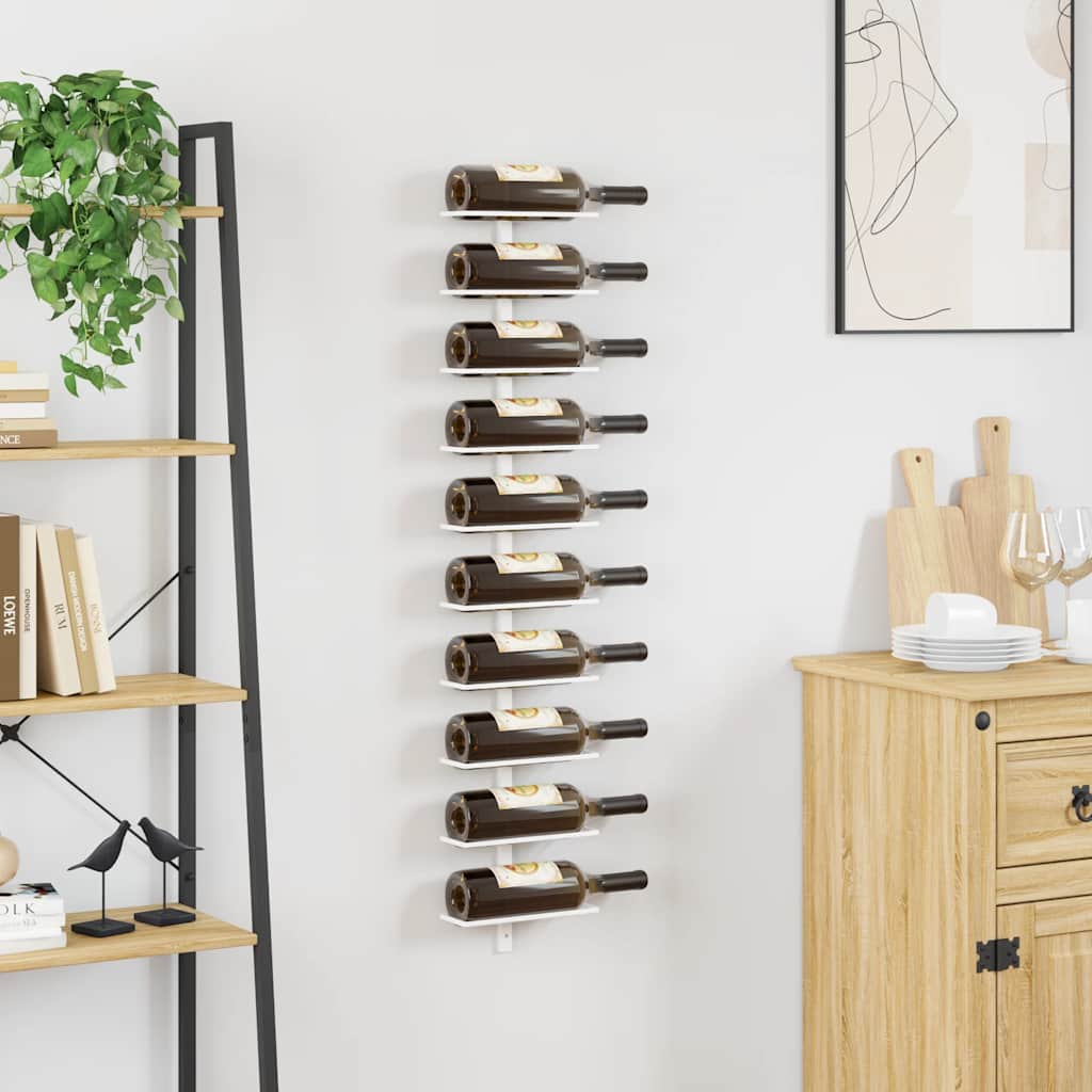 Wall-mounted Wine Rack for 10 Bottles White Metal