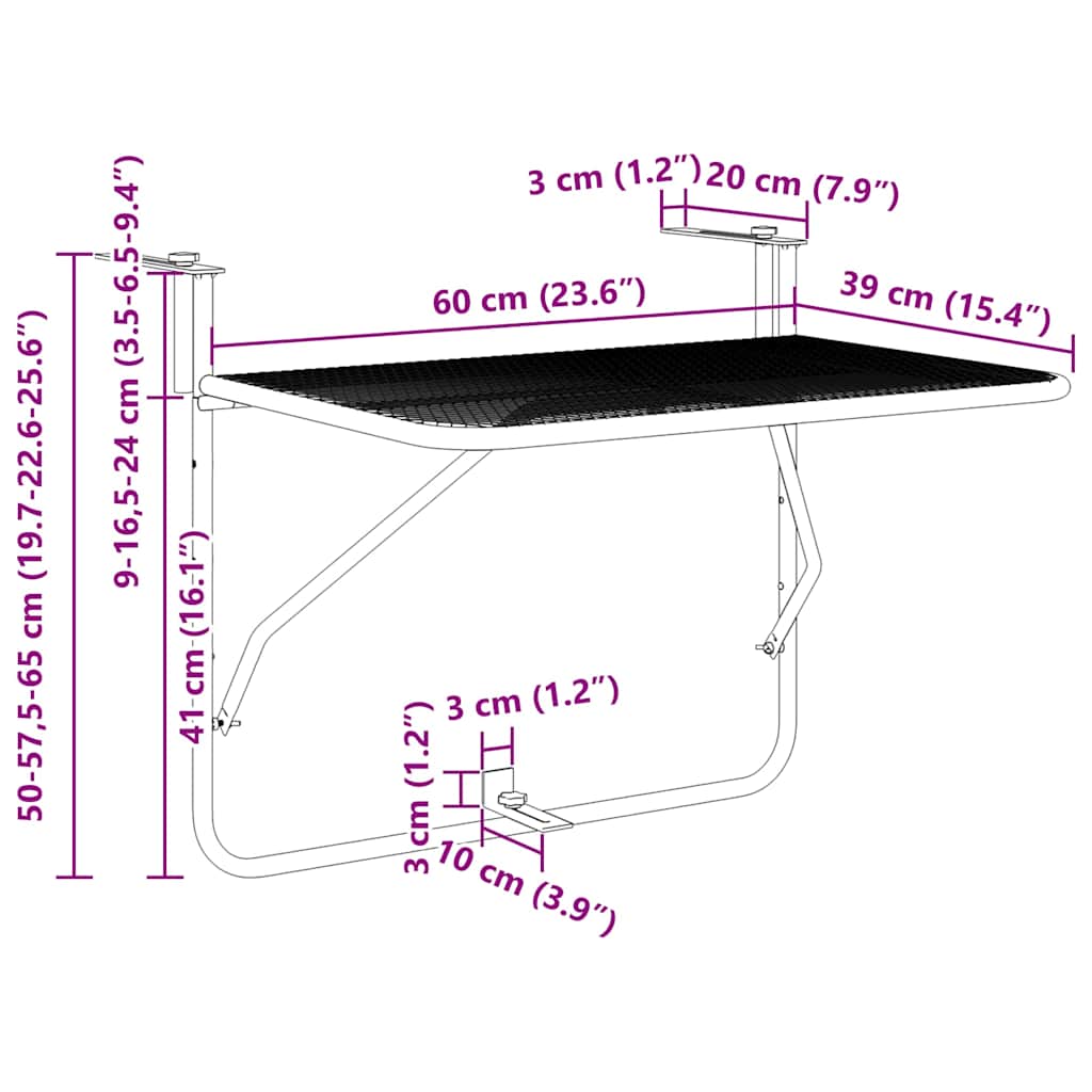 340916 vidaXL Balcony Table White 60x40 cm Steel