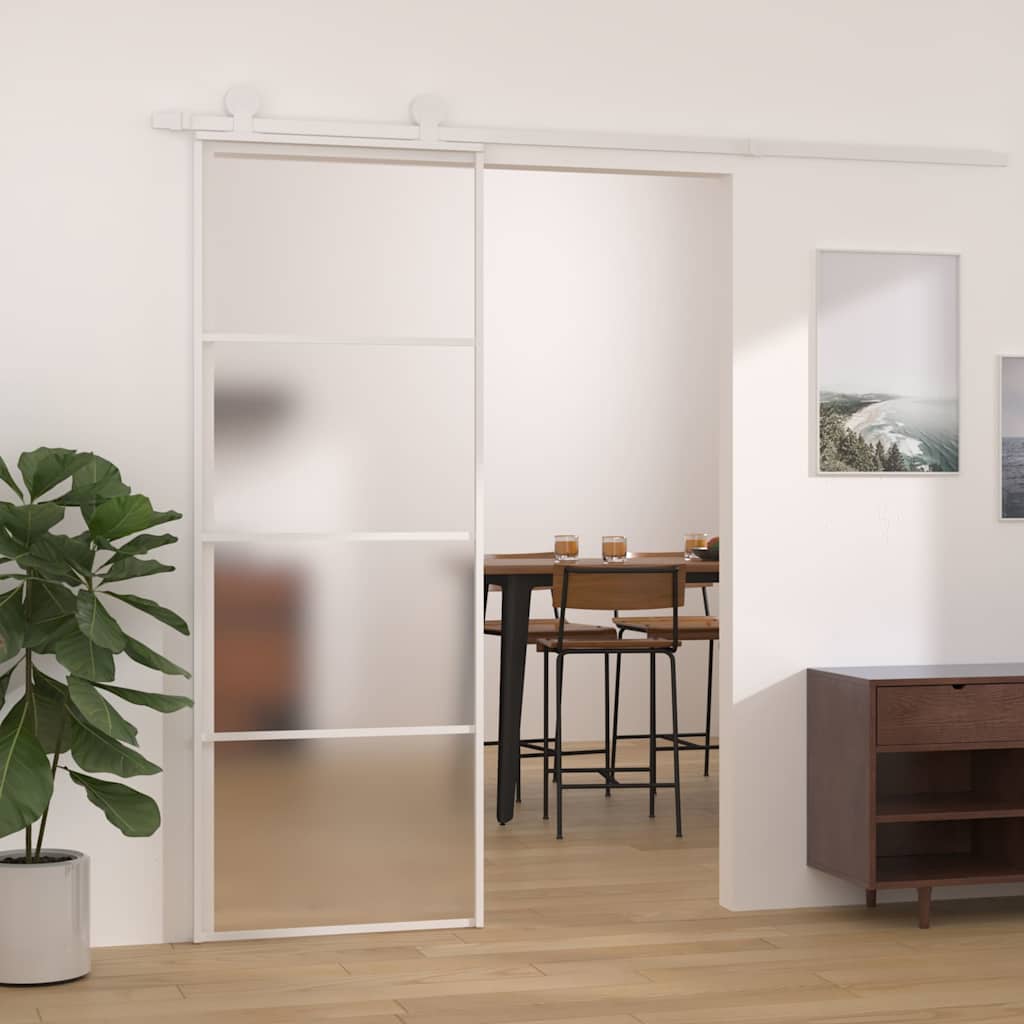 151657 vidaXL Sliding Door Frosted ESG Glass and Aluminium 76x205 cm White
