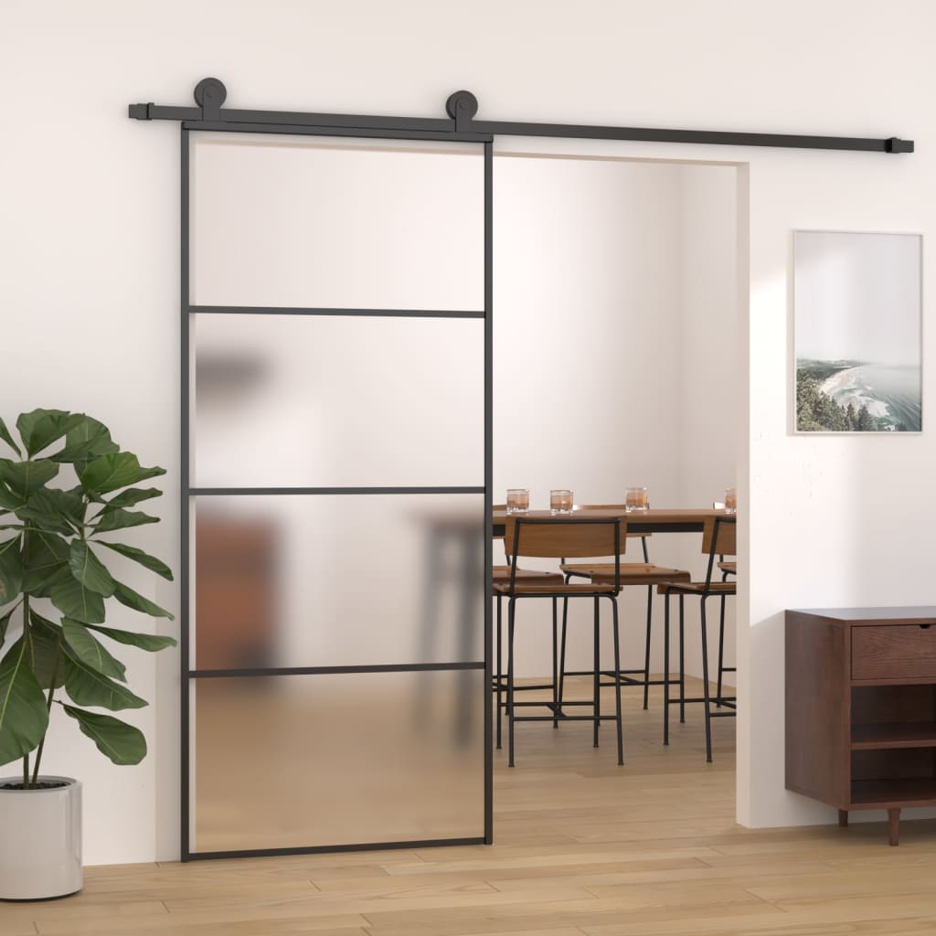 vidaXL Sliding Door Frosted ESG Glass and Aluminium 90x205 cm Black