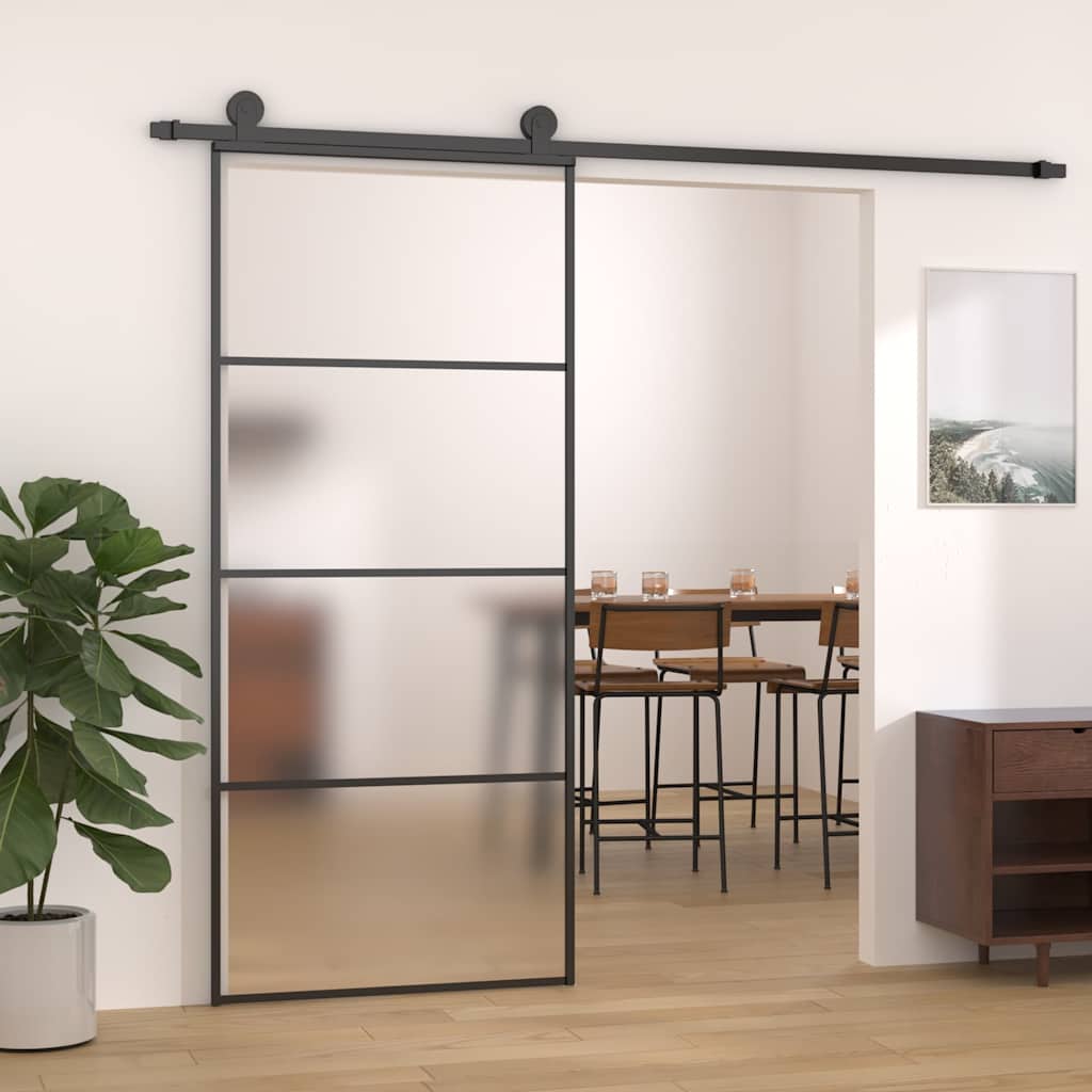 151659 vidaXL Sliding Door Frosted ESG Glass and Aluminium 90x205 cm Black