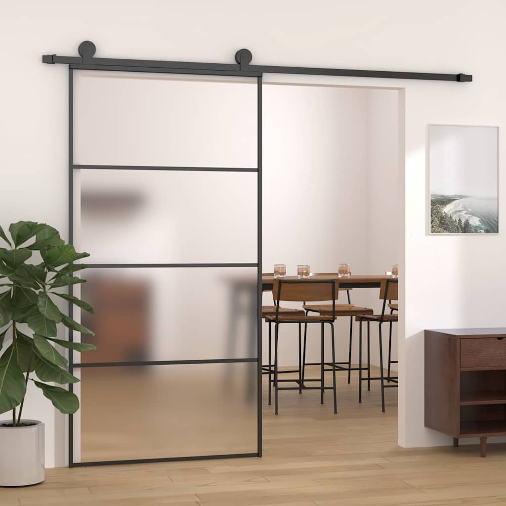 151663 vidaXL Sliding Door Frosted ESG Glass and Aluminium 102,5x205 cm Black
