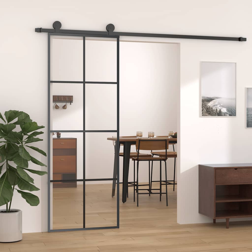 151666 vidaXL Sliding Door Black 76x205 cm ESG Glass and Aluminium