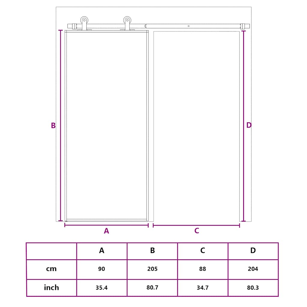 Sliding Door Black 90x205 cm ESG Glass and Aluminium