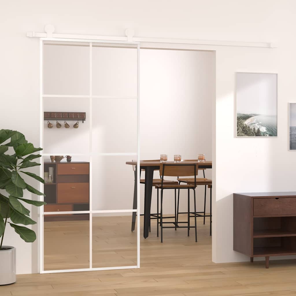 151672 vidaXL Sliding Door ESG Glass and Aluminium 90x205 cm White