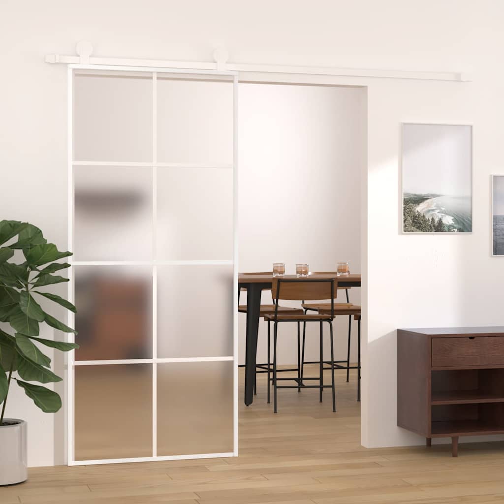 151673 vidaXL Sliding Door Frosted ESG Glass and Aluminium 90x205 cm White