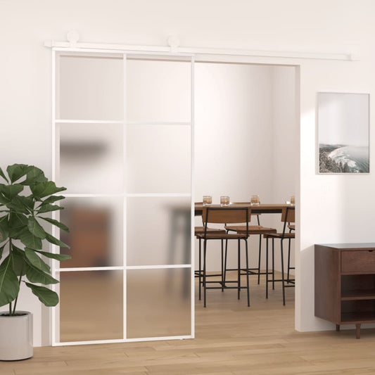 vidaXL Sliding Door Frosted ESG Glass and Aluminium 102.5x205 cm White