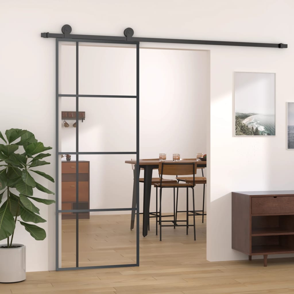 vidaXL Sliding Door ESG Glass and Aluminium 76x205 cm Black