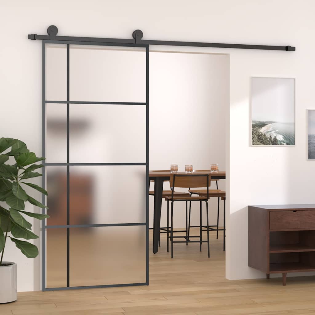 151683 vidaXL Sliding Door Frosted ESG Glass and Aluminium 90x205 cm Black