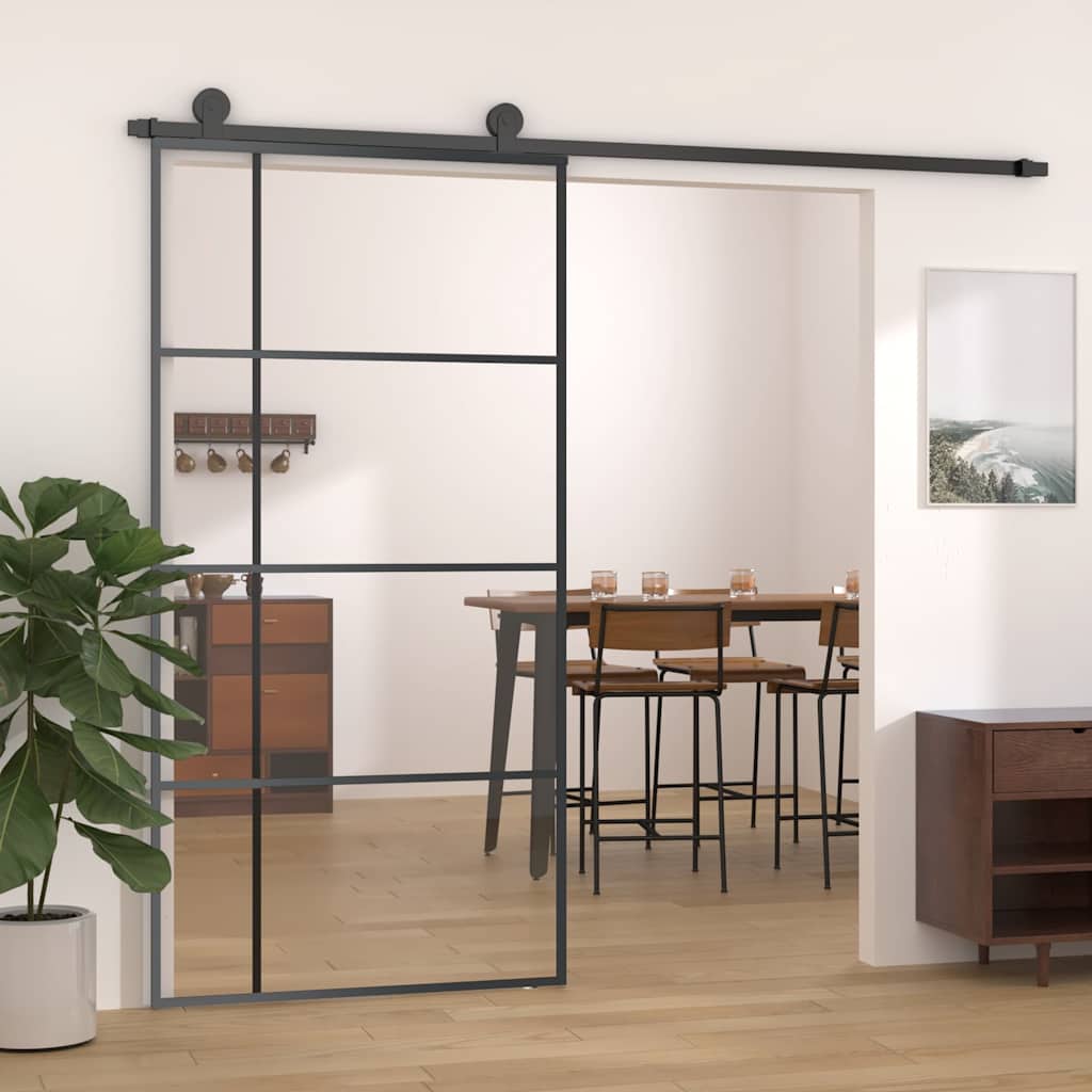 151686 vidaXL Sliding Door ESG Glass and Aluminium 102,5x205 cm Black