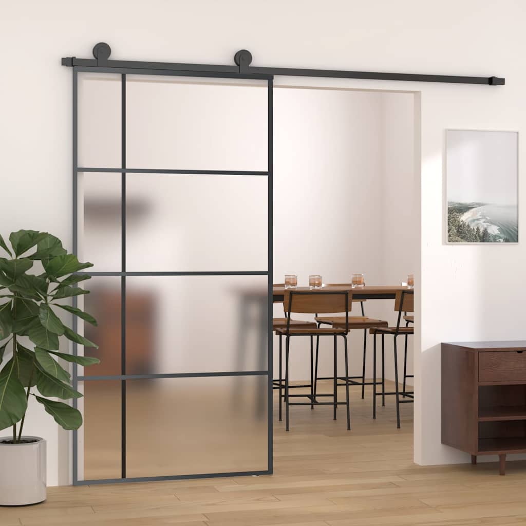 151687 vidaXL Sliding Door Frosted ESG Glass and Aluminium 102,5x205 cm Black