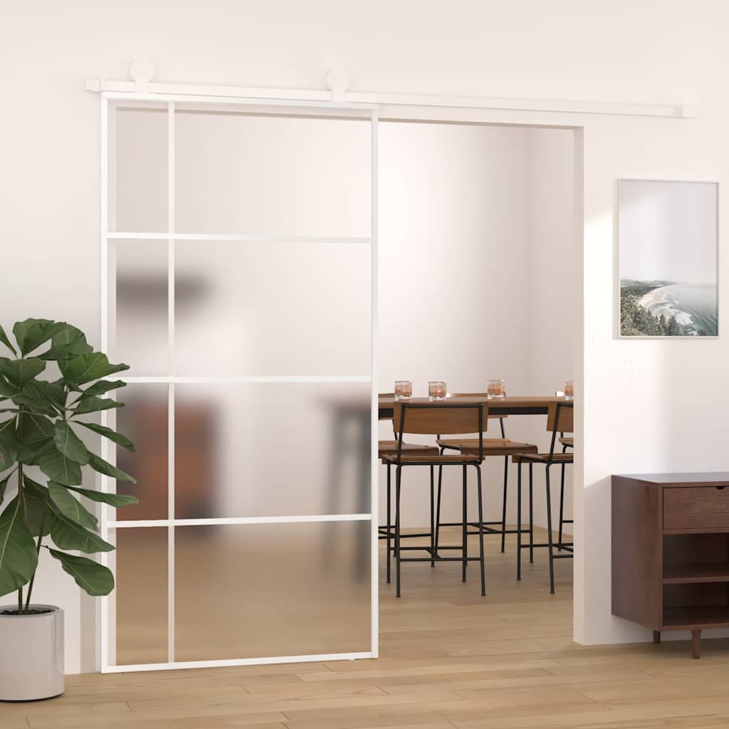 151689 vidaXL Sliding Door Frosted ESG Glass and Aluminium 102,5x205 cm White