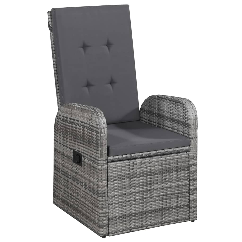 Garden Dining Set | Grey | Poly Rattan | Adjustable Armrests
