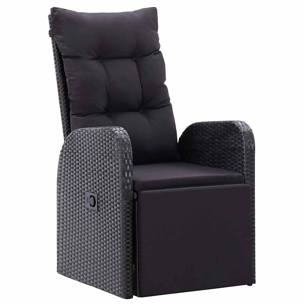 5 Piece Garden Dining Set with Cushions Black Poly Rattan
