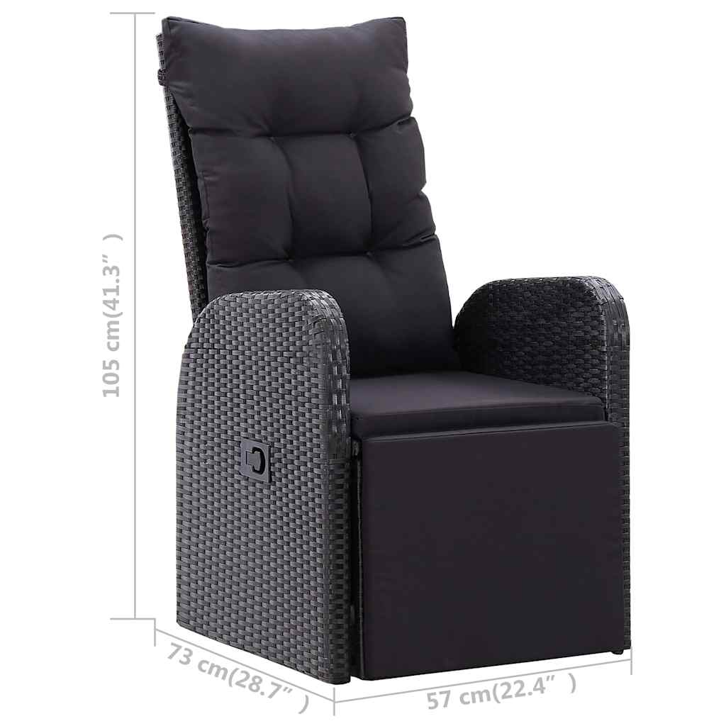 5 Piece Garden Dining Set with Cushions Black Poly Rattan