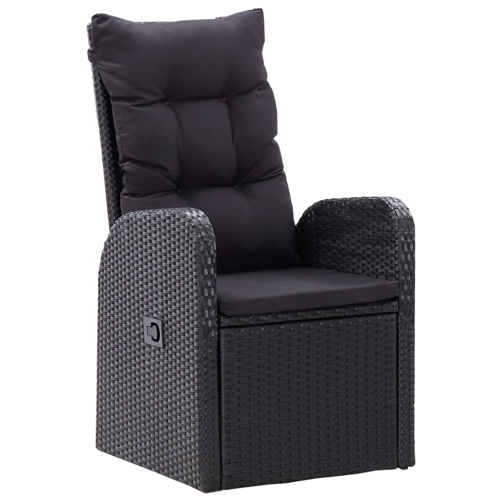 5 Piece Garden Dining Set with Cushions Black Poly Rattan