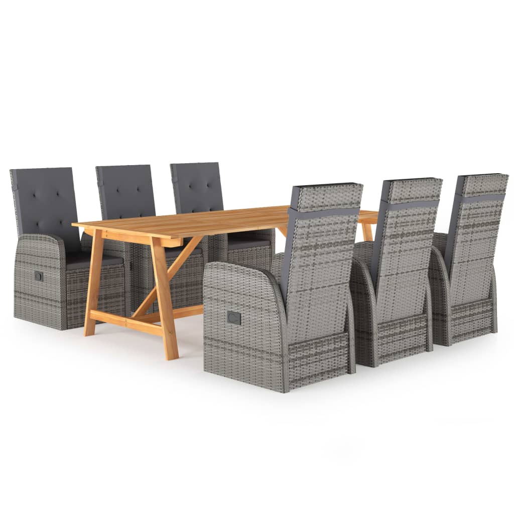 7 Piece Garden Dining Set with Cushions Grey Poly Rattan