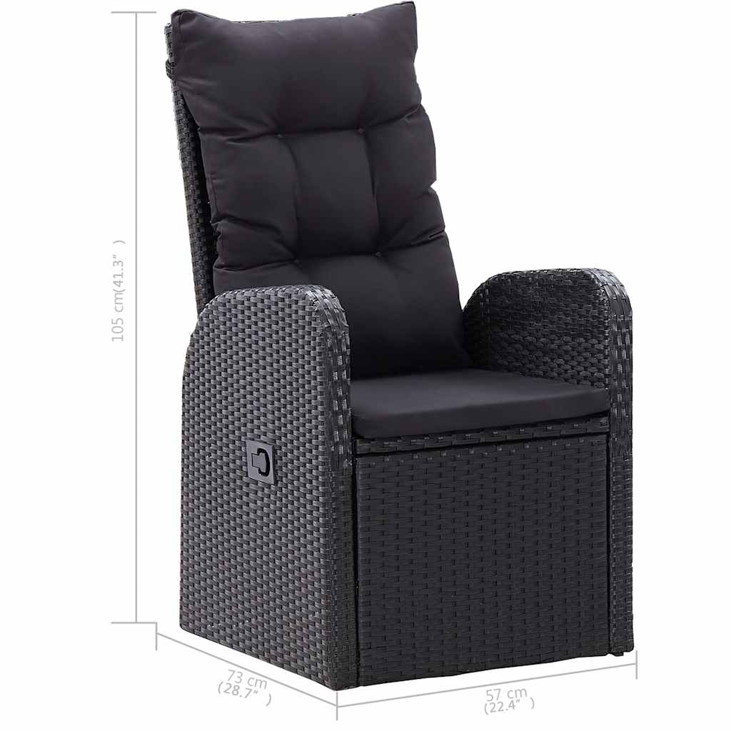 5 Piece Garden Dining Set with Cushions Black Poly Rattan