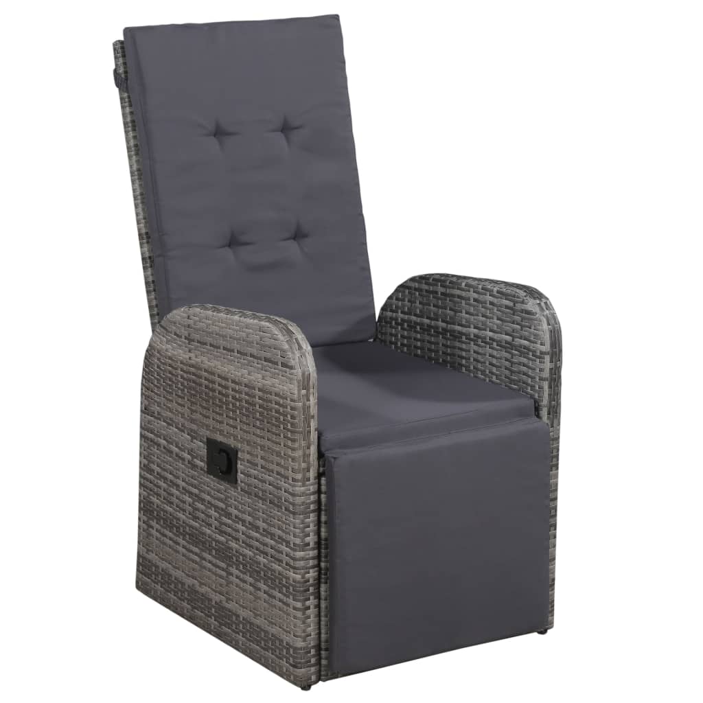 5 Piece Garden Dining Set with Cushions Grey Poly Rattan