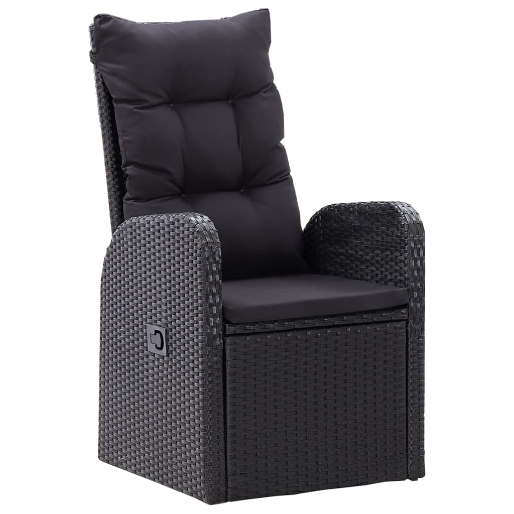 5 Piece Garden Dining Set with Cushions Black Poly Rattan