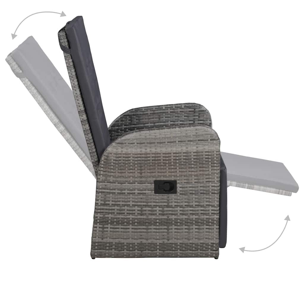 3 Piece Garden Dining Set with Cushions Grey Poly Rattan