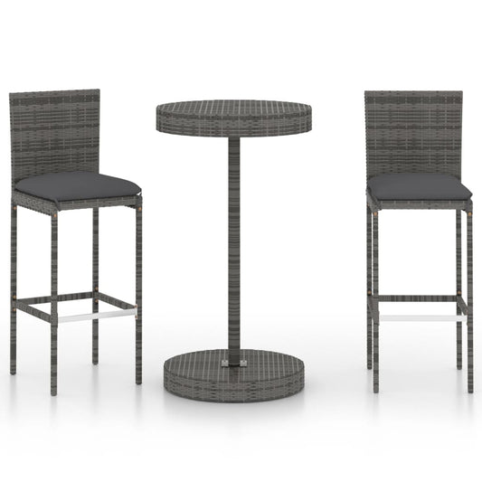 vidaXL 3 Piece Garden Bar Set with Cushions Poly Rattan Grey