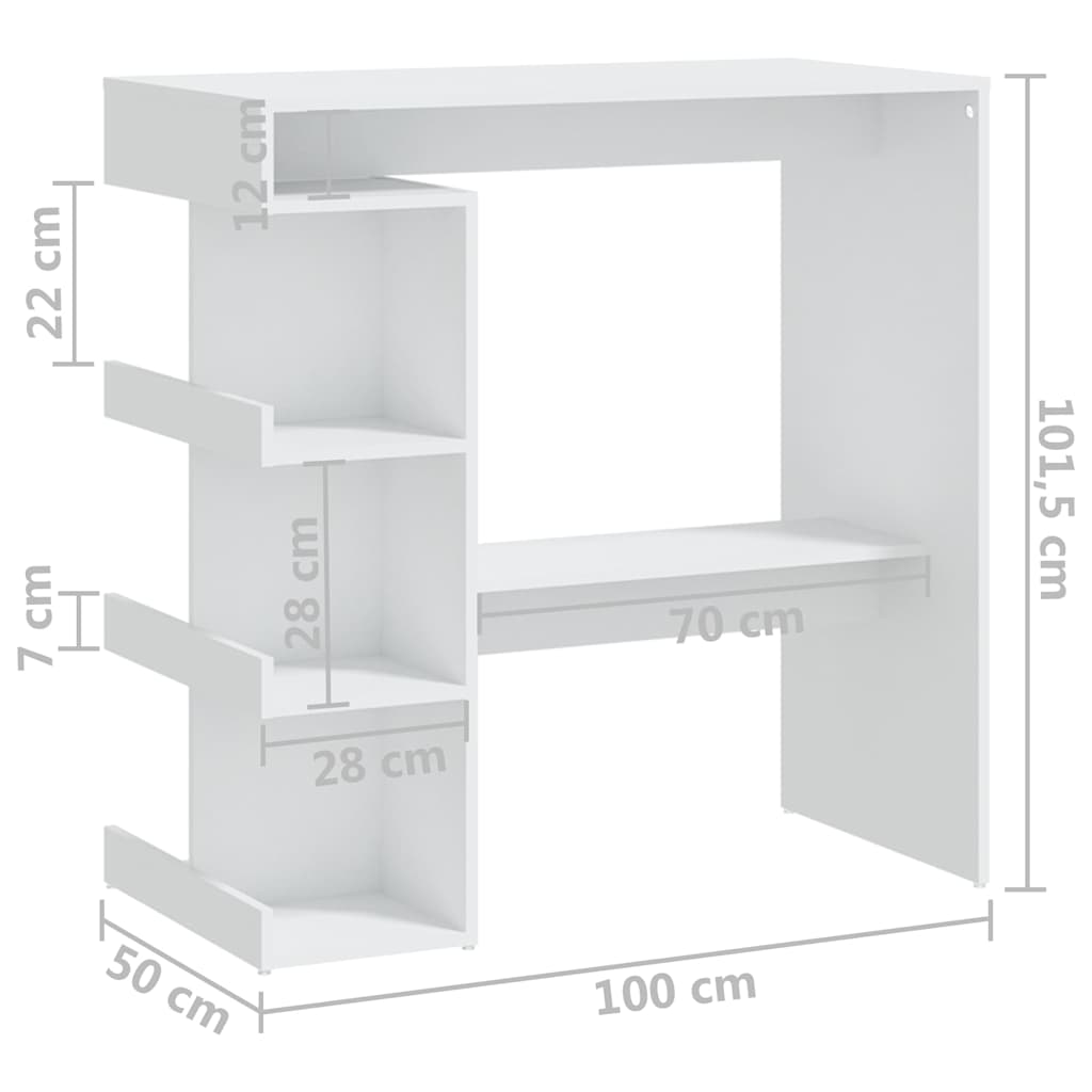Bar Table with Storage Rack White 100x50x101.5 cm