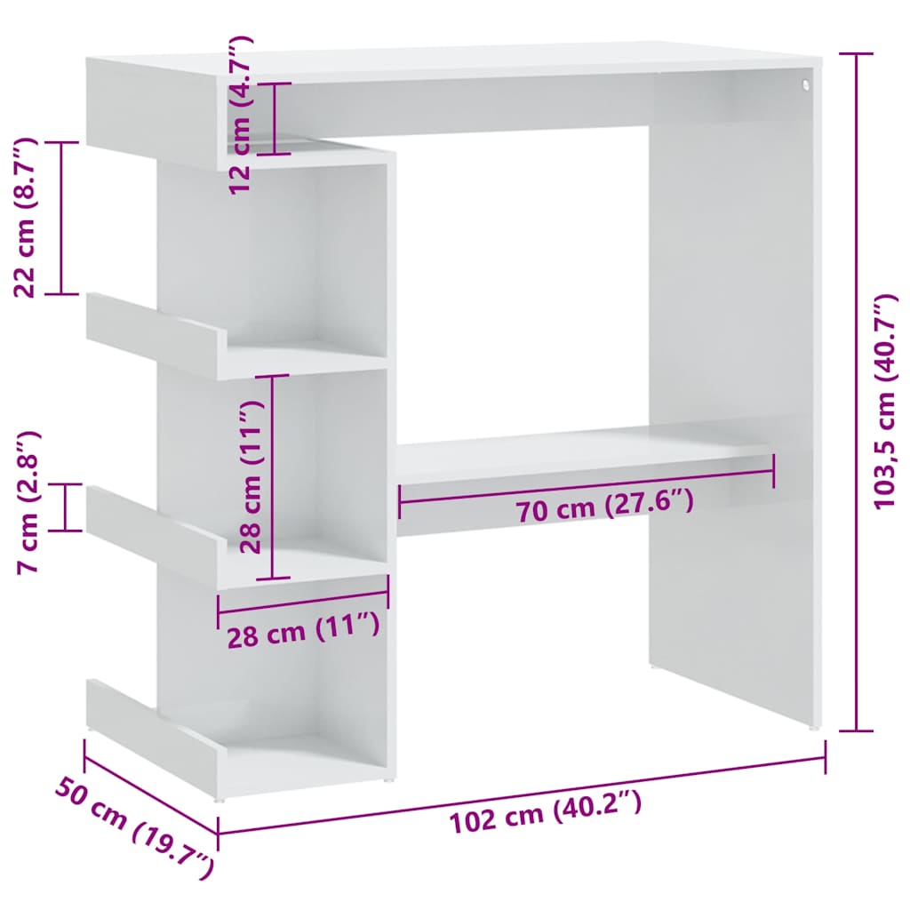 Bar Table with Storage Rack High Gloss White 100x50x101,5 cm