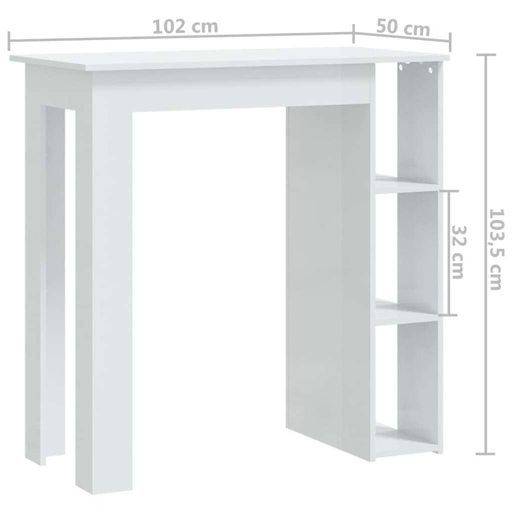 vidaXL Bar Table with Shelf High Gloss White 102x50x103.5 cm Engineered Wood