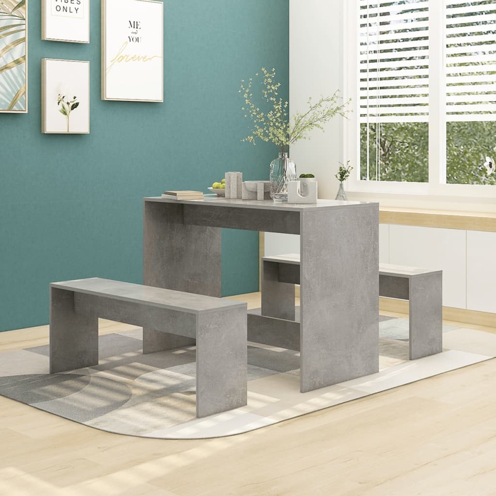 vidaXL 3 Piece Dining Set Concrete Grey Engineered Wood