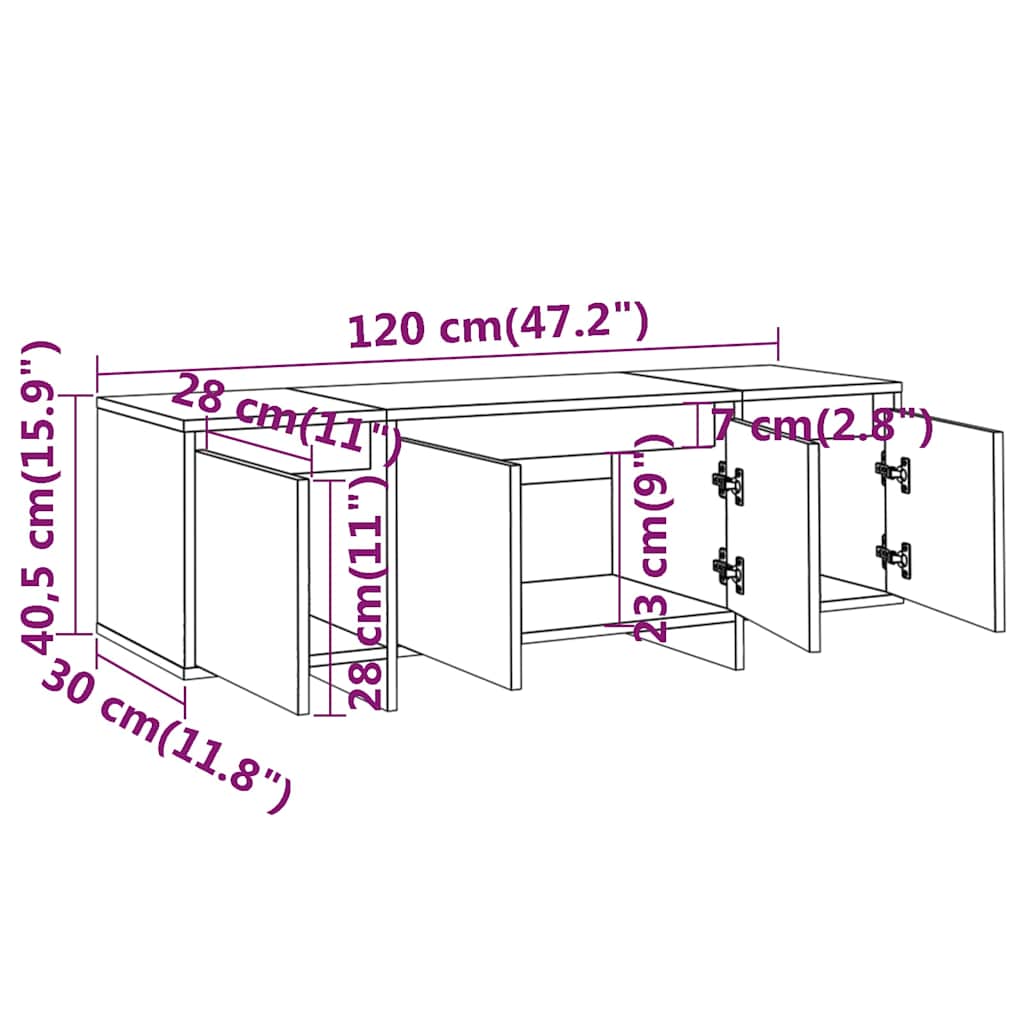 809575 vidaXL TV Cabinet White 120x30x40,5 cm Engineered Wood