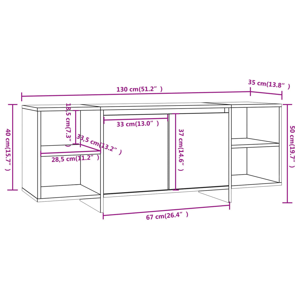 vidaXL TV Cabinet Black 130x35x50 cm Engineered Wood